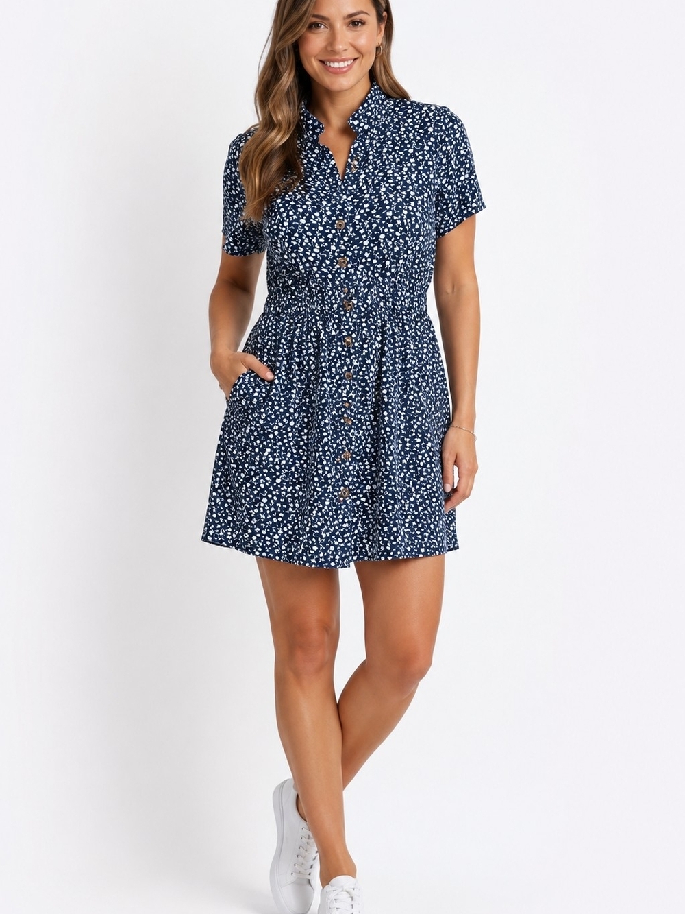 Kendall & Kylie Navy Floral Button-Front Mini Dress Women's Size S